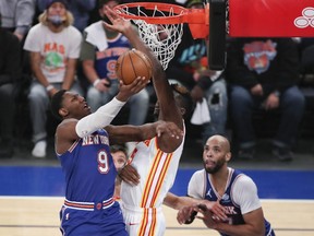 New York Knicks' RJ Barrett is with Team Canada training for Olympic qualifying.