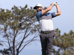Canada’s Adam Hadwin plays a shot from the second tee during the first round of the 2021 U.S. Open at Torrey Pines in San Diego yesterday. Hadwin finished the first round at one under.