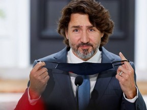 Prime Minister Justin Trudeau is pictured at a news conference at Rideau Cottage in Ottawa, Ontario on June 22, 2021.