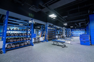 The weight room at Sahlen Field in Buffalo, where the Blue Jays will play home games in 2021.