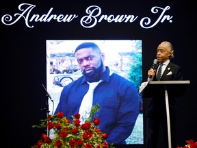 Reverend Al Sharpton delivers the eulogy at the funeral for Andrew Brown Jr. in Elizabeth City, North Carolina, May 3, 2021.