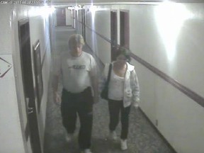Bradley Barton and Cindy Gladue are shown on surveillance video at the Yellowhead Inn on the first of two nights the pair spent together.