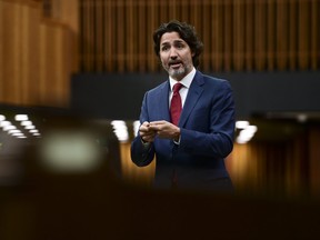 Prime Minister Justin Trudeau rises during question period in the House of Commons on Parliament Hill in Ottawa on Wednesday, June 9, 2021.