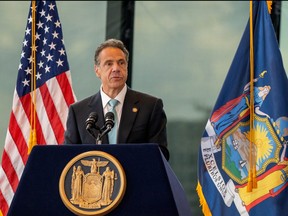 New York Gov. Andrew Cuomo speaks during a press conference at One World Trade Center on June 15, 2021 in New York City.