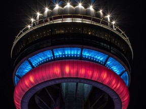 According to a tweet from the official CN Tower Twitter account, the CN Tower would be lit red, blue and white for the Montreal Canadiens on Tuesday night.
