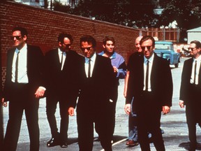 Michael Madsen, Quentin Tarantino, Harvey Keitel, Christopher Penn, Lawrence Tierney, Tim Roth, Steve Buscemi in Reservoir Dogs.