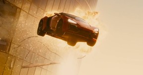 A scene from Furious 7’s skyscraper jump.