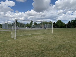 The soccer pitch sits empty at Pheasant Run Park in Mississauga.