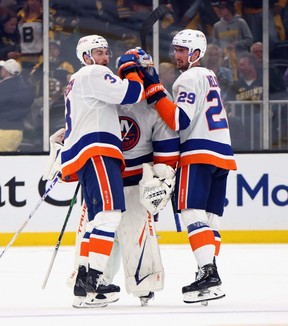 While the Leafs were busy getting eliminated, the New York Islanders were celebrating an overtime win against Boston in Game 2 of their series. GETTY IMAGES