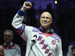 Mark Messier of the New York Rangers Stanley Cup winning team of 1994 attend a ceremony prior to the Rangers game against the Carolina Hurricanes at Madison Square Garden on Feb. 8, 2019 in New York City.