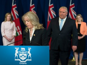 Merrilee Fullerton, Ontario's former Minister of Long-Term Care, answers questions while about a disturbing report from the Canadian military regarding five Ontario long-term care homes at Queen's Park in Toronto on Tuesday, May 26, 2020.