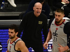 Indiana Pacers head coach Nate Bjorkgren directs his team against the Washington Wizards at Capital One Arena.