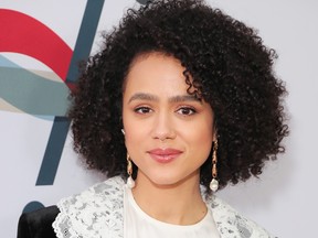 Nathalie Emmanuel arrives at Steven Tyler's Third Annual Grammy Awards Viewing Party to benefit Janies Fund presented by Live Nation at Raleigh Studios on January 26, 2020 in Los Angeles.