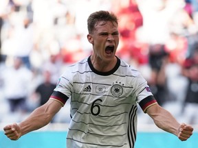 Germany's Joshua Kimmich celebrates its second goal against Portugal at Euro 2020 at the Football Arena Munich, in Munich, Germany on June 19, 2021.