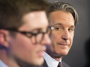 Leafs president Brendan Shanahan, left, says he and GM Kyle Dubas are sticking with the plan. STAN BEHAL/TORONTO SUN FILES