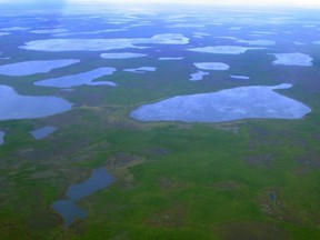 An aerial view shows thermokarst lakes outside the town of Chersky in northeast Siberia, Aug. 28, 2007.