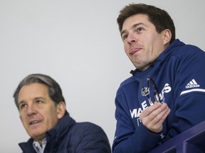 Maple Leafs president Brendan Shanahan (left) and general manager Kyle Dubas have plenty of decisions to ponder in the off-season.