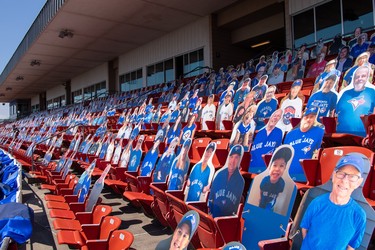 Cutouts of Blue Jays fans at Sahlen Field in Buffalo.