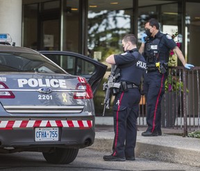 Toronto Police responded to a gun call on Lake Shore Blvd. W., near Forty First St., in Toronto, Ont. on Saturday, June 12, 2021.