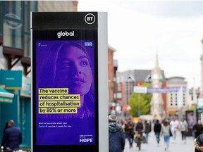 An advert is seen amid the spread of the coronavirus disease (COVID-19), in Leicester, Britain, May 27, 2021.
