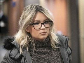 Alison De Courcy Ireland leaves the courtroom on Feb. 7, 2019. De Courcy Ireland was found not guilty of being impaired while behind the wheel of a truck on loan to then-Montreal Canadien Zack Kassian.