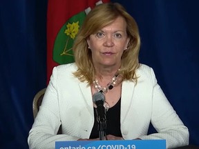 Ontario Deputy Premier and Health Minister Christine Elliott appears at a news conference Thursday at Queen's Park.
