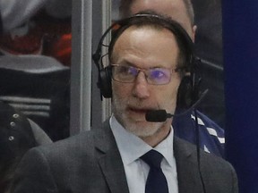 Broadcaster Ray Ferraro works the game between the Toronto Maple Leafs and the New York Islanders at NYCB Live's Nassau Coliseum on Feb. 28, 2019, in Uniondale City, N.Y.