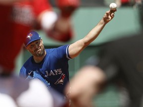 Robbie Ray of the Toronto Blue Jays pitches against the Boston Red Sox during the first inning of the first game of a doubleheader at Fenway Park on July 28, 2021 in Boston, Massachusetts.