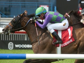 Jockey Luis Contreras guides Avie's Flatter to victory in the (Grade II) $175,000 dollar Connaught Cup Stakes at Woodbine on Sunday.