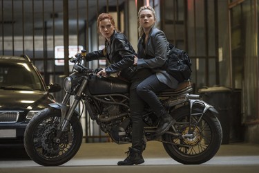 Scarlett Johansson and Florence Pugh in a scene from Black Widow.