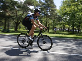 A cyclist is pictured riding at High Park on July 30, 2021. Toronto Police and city bylaw officers targeted speeding cyclists and motorists during enforcement blitzes at High Park.