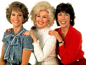Jane Fonda, left, Dolly Parton, centre, and Lily Tomlin starred in "9 to 5."