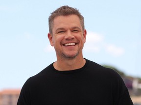 Matt Damon smiles during a photocall for the film Stillwater at the 74th edition of the Cannes Film Festival on July 9, 2021.