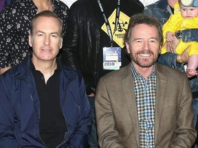 Bob Odenkirk and Bryan Cranston attend the "Breaking Bad" 10th Anniversary Reunion/"Better Call Saul" panels with AMC during Comic-Con International 2018 at San Diego Convention Center on July 19, 2018 in San Diego, Calif.