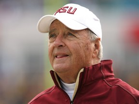 Head coach Bobby Bowden of the Florida State Seminoles watches his team play the West Virginia Mountaineers on January 1, 2010 in Jacksonville, Florida.