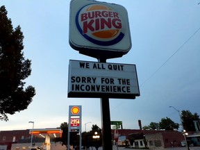 Burger King workers let customers know they were all quitting on the restaurant's marquee in Lincoln, Neb.