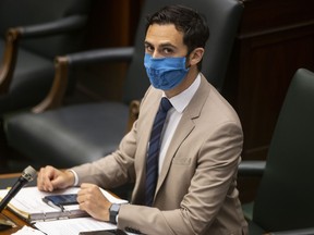 Education Minister Stephen Lecce attends question period at Queen's Park in Toronto on June 14, 2021.