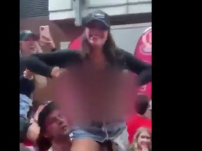 A jubilant Habs fan flashed the crowd after the Montreal Canadiens beat the Tampa Bay Lightning in Game 4 of the Stanley Cup finals.