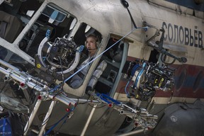 Florence Pugh on the set of Black Widow.
