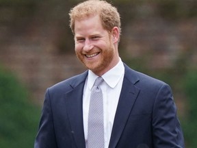 Prince Harry, the Duke of Sussex, arrives for the unveiling of a statue of their mother, Princess Diana at The Sunken Garden in Kensington Palace, London on July 1, 2021, which would have been her 60th birthday.