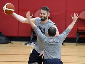 Kevin Love of the USA Basketball Men's National Team practices at the Mendenhall Center at UNLV as the team gets ready for the Tokyo Olympics on July 7, 2021 in Las Vegas.