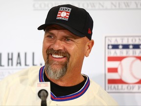 Larry Walker speak to the media after being elected into the National Baseball Hall of Fame class of 2020 on Jan. 22, 2020 at the St. Regis Hotel in New York City.
