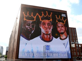 A general view of the mural at Trafford Park is seen on July 14, 2021 in Manchester, England.