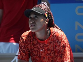 Japan's Naomi Osaka attends a training session at the Ariake Tennis Park ahead of the start of the Tokyo Olympic Games, Tuesday, July 20, 2021.