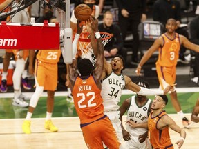 Forward Giannis Antetokounmpo and the Milwaukee Bucks tied up the NBA Finals against the favoured Phoenix Suns 2-2 with a 109-103 win on Wednesday night.                          USA TODAY Sports