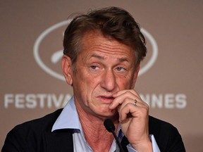 Sean Penn speaks during a press conference for the film "Flag Day" at the 74th edition of the Cannes Film Festival in Cannes, France, on July 11, 2021.