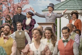Fred Armisen, Kristin Chenoweth, Alan Cumming and Ann Harada in Schmigadoon! premiering July 16, 2021 on Apple TV+.