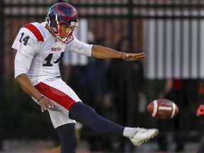 Boris Bede punts for the Montreal Alouettes in 2019. Bede is now a member of the Toronto Argonauts.