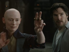 The Ancient One (Tilda Swinton) and Doctor Stephen Strange (Benedict Cumberbatch) are pictured in Marvel's "Doctor Strange."