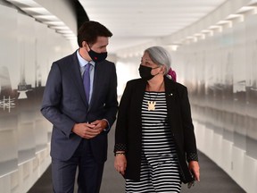 Prime Minister Justin Trudeau and Governor General-designate Mary Simon arrive are pictured at the Canadian Museum of History in Gatineau, Que., on Tuesday, July 6, 2021.